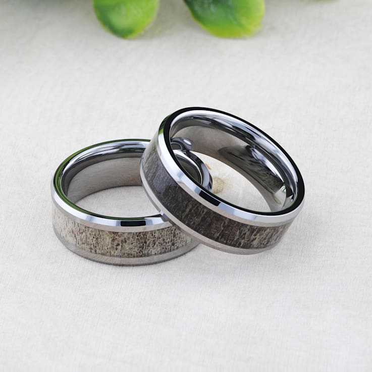 BUCK Polished Beveled Tungsten Carbide Men's Wedding Band with Ombre
Deer Antler Inlay 8mm
