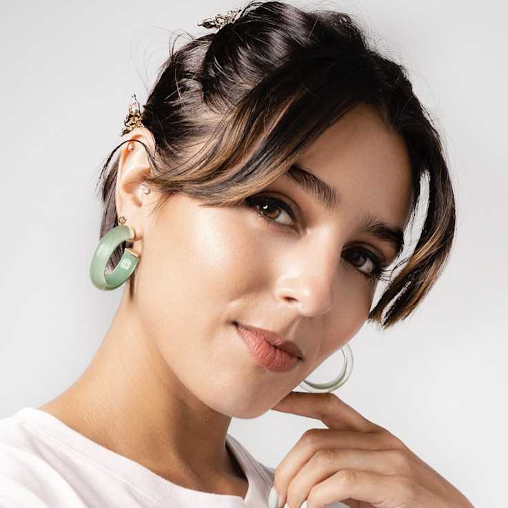 14K Yellow Gold Over Sterling Silver Illusion Acrylic Hoops in Jade Color