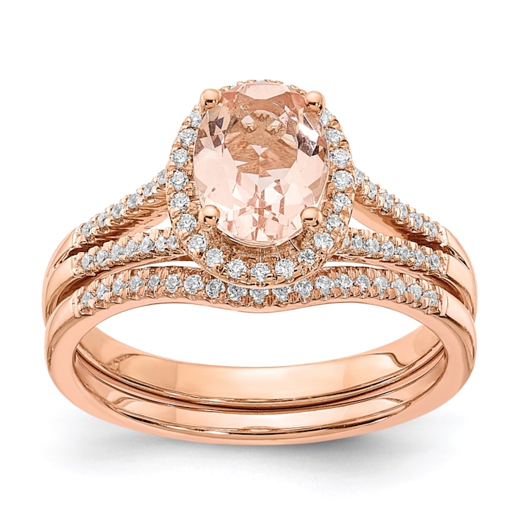 14K Rose Gold Morganite Diamond Halo Engagement Ring 1.25ctw