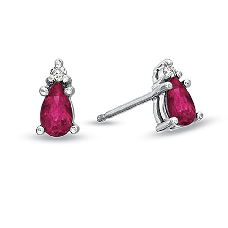 0.42ctw Pear Shaped Ruby and Diamond Earrings in 14k White Gold