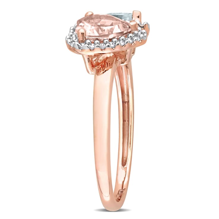 1.95ctw Morganite, Aquamarine And Diamond 10k Rose Gold Ring