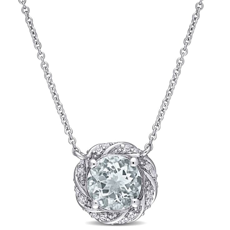 Aquamarine & Diamond 10K White Gold Pendant With Chain 1.27ctw