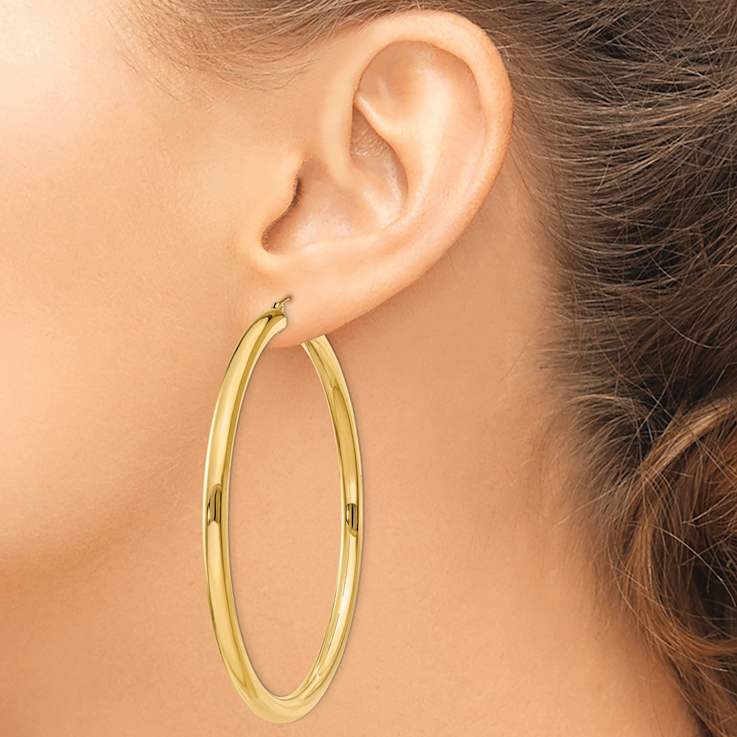 14k Yellow Gold Polished 2 9/16" Tube Hoop Earrings