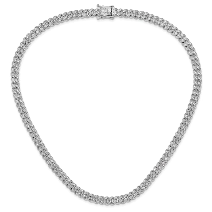 Rhodium Over Sterling Silver Micro Pave Cubic Zirconia 6mm Curb Link 18
Inch Necklace