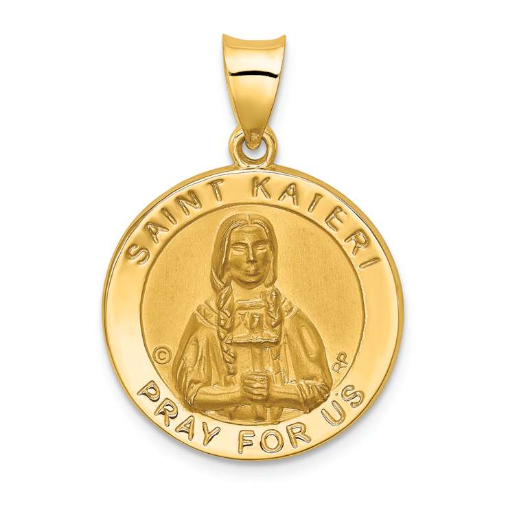 14k Yellow Gold Polished and Satin St. Kateri Medal Pendant