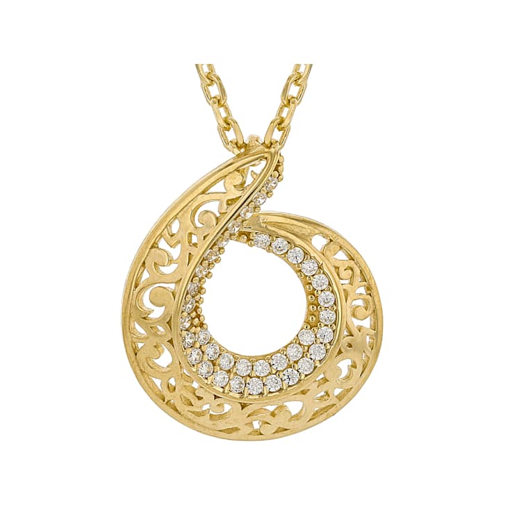 CZ Filigree Circle Pendant With Chain In 18K Gold Over Sterling Silver 0.11ctw