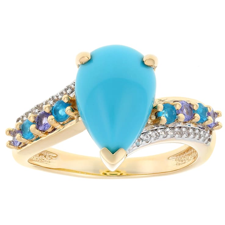 Turquoise, Tanzanite, Neon Apatite And White Zircon Ring In 18K Gold
Over Sterling Silver 0.34ctw