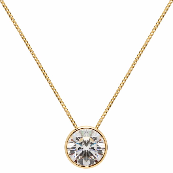 White Cubic Zirconia 14k Yellow Gold Pendant With Chain 1.50ctw