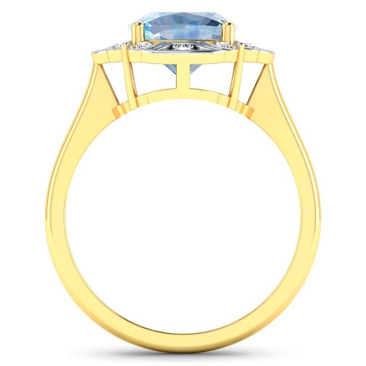 Blue Aquamarine and White Diamond 14K Yellow Gold Halo Ring 1.57 ctw