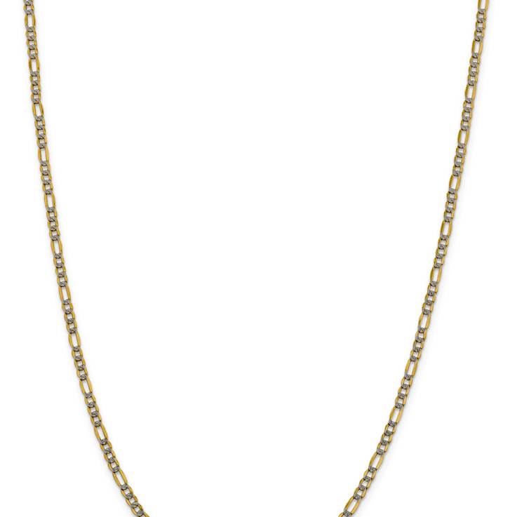 14k Yellow Gold and Rhodium Over 14k Yellow Gold 3.2mm Pave Figaro 24
Inch Chain