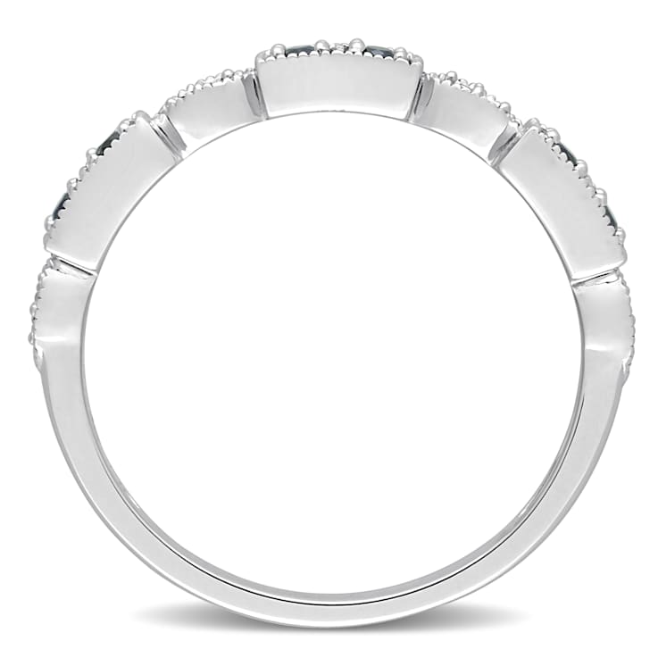 Blue Sapphire and Diamond 10K White Gold Semi Eternity Ring 0.14ctw