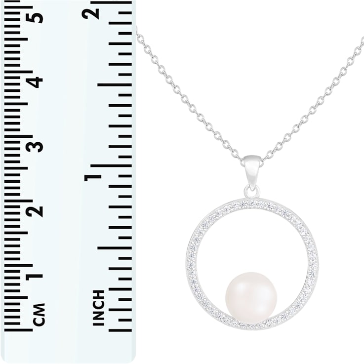 8-9mm White Cultured Freshwater Pearl Sterling Silver Pendant W/Chain