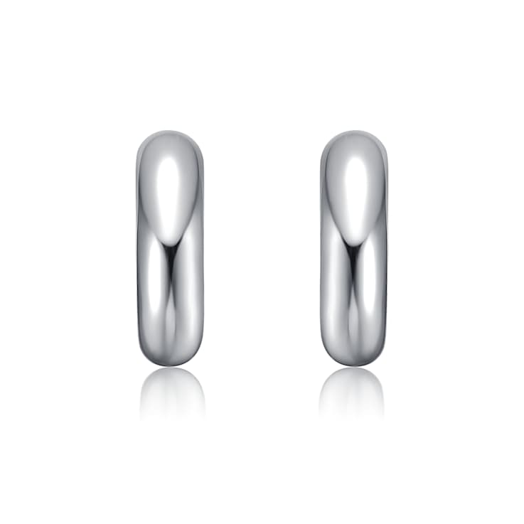 Slim Tubular C-Hoop Earrings In Rhodium Over Brass