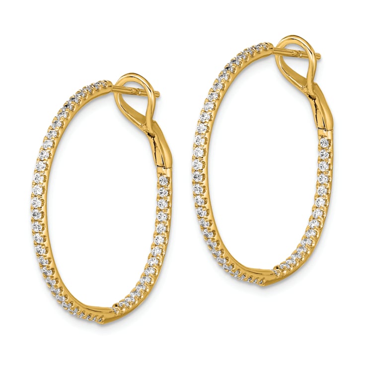 14K Yellow Gold Lab Grown Diamond SI1/SI2, G H I, In and Out Hoop Earrings