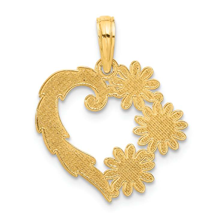 14k Yellow Gold Polished Floral Heart Pendant