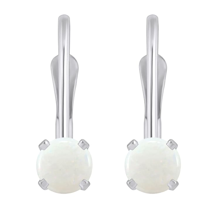 4mm Round Opal Rhodium Over 14k White Gold Drop Earrings
