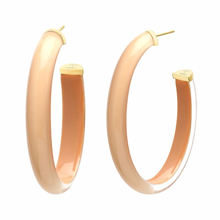 14K Yellow Gold Over Sterling Silver XL Oval Illusion Nude Acrylic Hoops
in Caramel