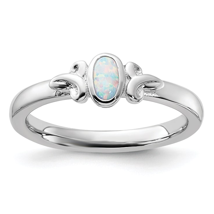 Sterling Silver Stackable Expressions Lab Created Opal Ring 0.08ctw