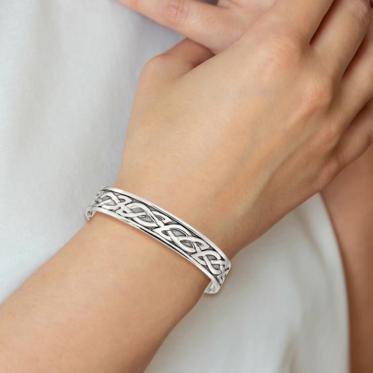 Sterling Silver Antiqued 12.5mm Celtic Design Cuff Bracelet
