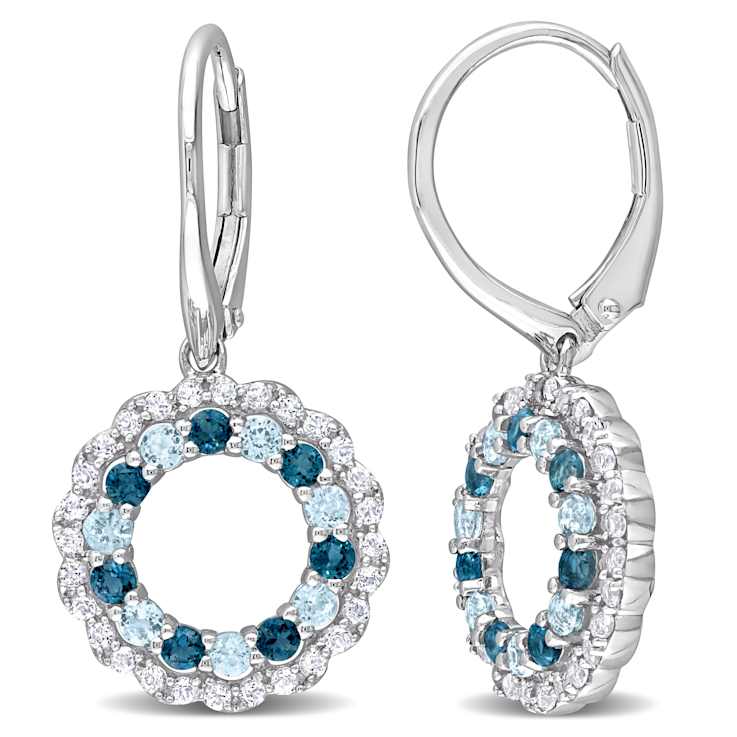 2ctw Sky Blue, London Blue and White Topaz Open Circle Drop Earrings in
Sterling Silver