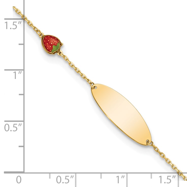 14K Yellow Gold Enameled Strawberry Baby ID 5.5-inch with 0.5-inch
Extension Bracelet