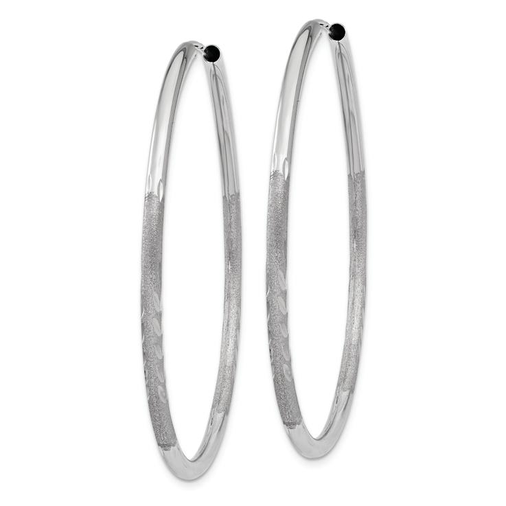 Rhodium Over 14k White Gold Diamond-Cut and Satin 1 5/8" Endless
Hoop Earrings