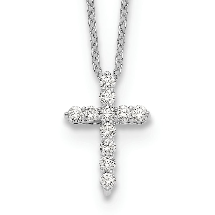 Rhodium Over 14K White Gold Lab Grown Diamond VS/SI GH, Cross Pendant Necklace