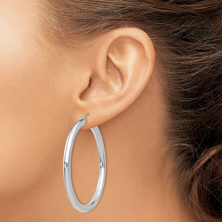 Rhodium Over 14k White Gold 1 15/16" Polished Tube Hoop Earrings