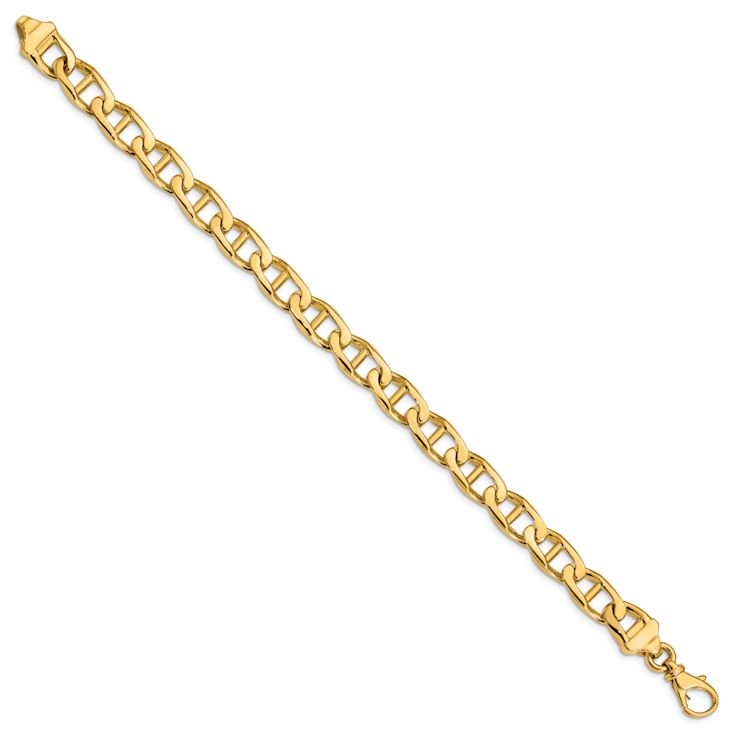 14k Yellow Gold 9mm Hand-Polished Mariner Link Bracelet