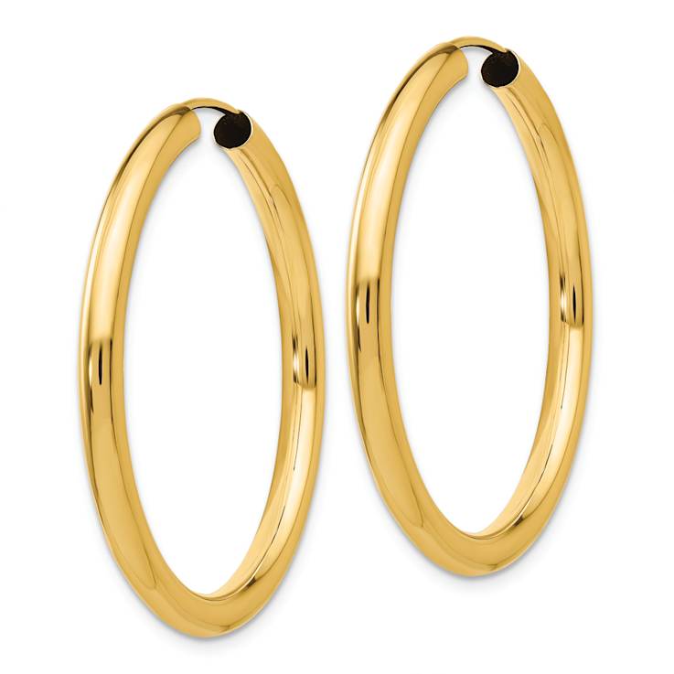 14k Yellow Gold 1 3/8" Polished Endless Tube Hoop Earrings