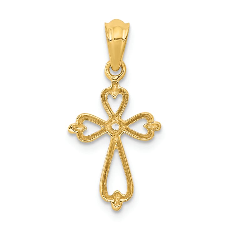 14K Yellow Gold Diamond Accented Cross Pendant