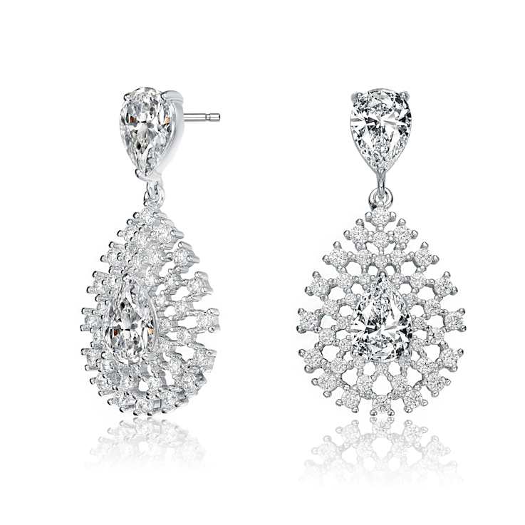 Pear Shape CZ Lace Cluster Drop Earrings In Sterling Silver
