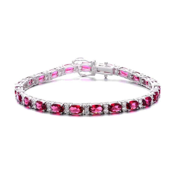 Ruby Color CZ Tennis Bracelet In Sterling Silver