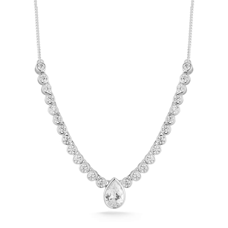 Rachel Zoe CZ Tennis Necklace with Pear Center Stone in Rhodium Over
Sterling Silver