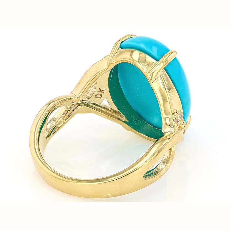 Sleeping Beauty Turquoise And White Diamond Ring In 18K Gold Over
Sterling Silver 0.10ctw