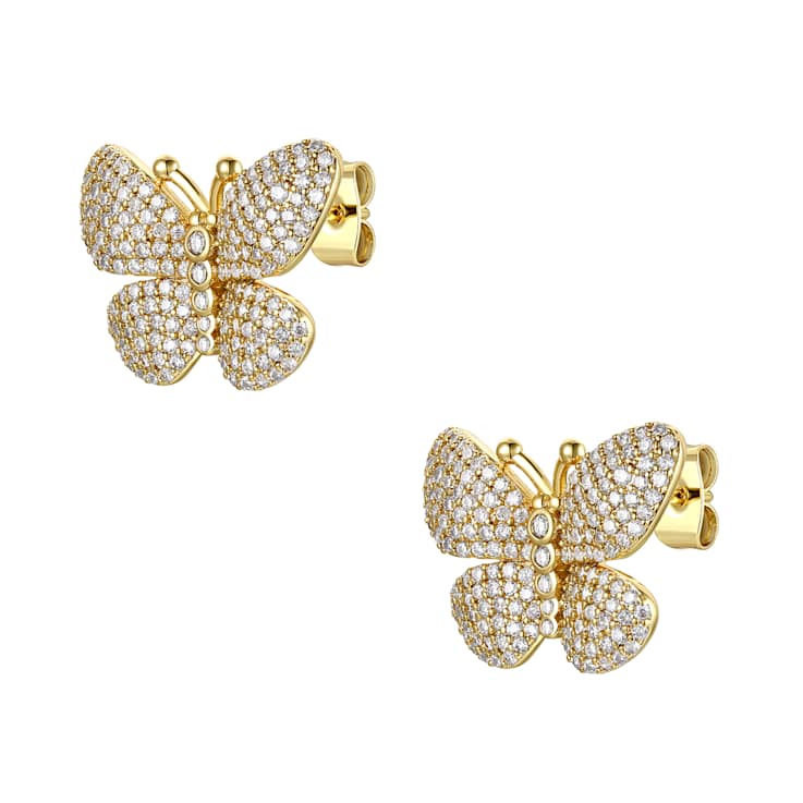 CZ Butterfly Stud Earrings In 14K Gold Over Sterling Silver
