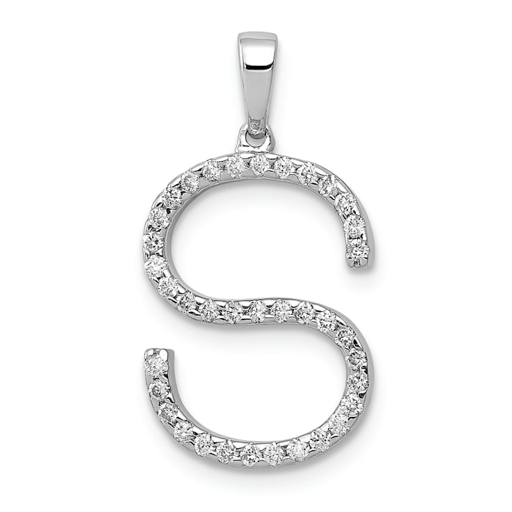 Rhodium Over 14K White Gold Diamond Letter S Initial Pendant