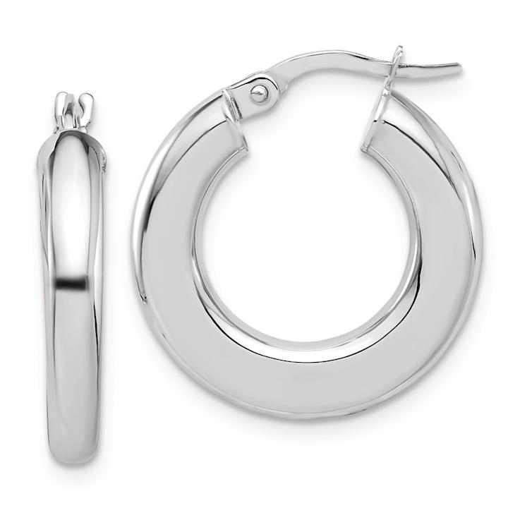 Rhodium Over 14k White Gold Polished 7/8" Tube Hoop Earrings