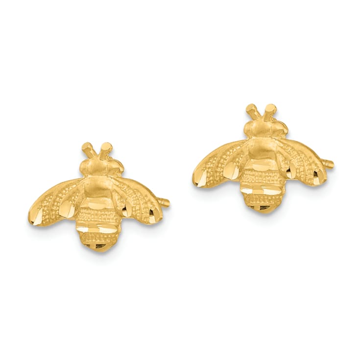 14k Yellow Gold Textured and Diamond-Cut Bee Stud Earrings