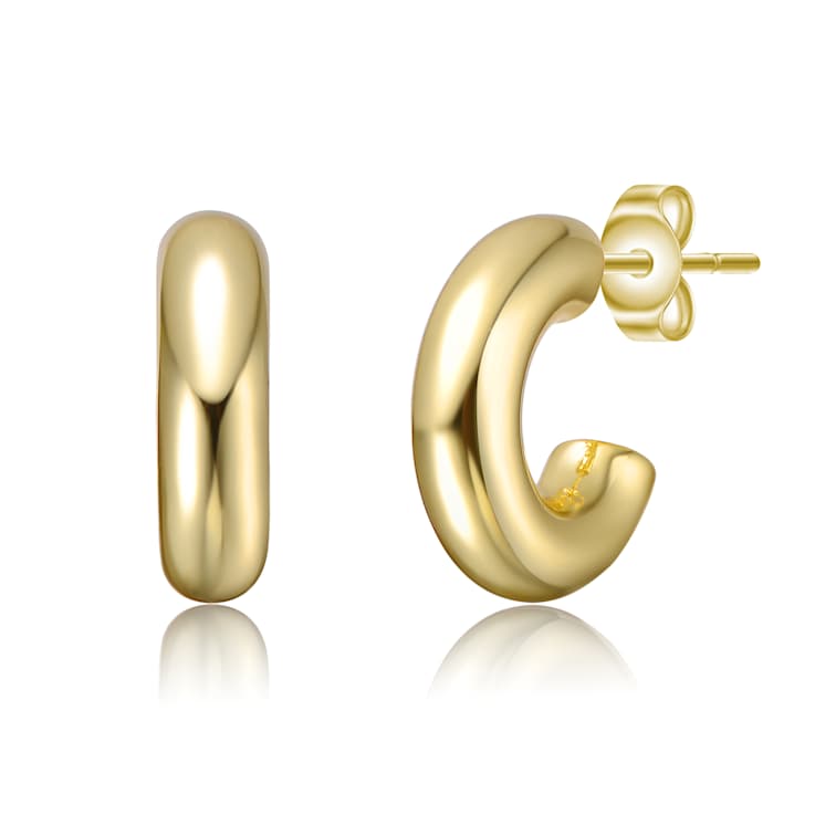 Tubular C-Hoop Earrings In 14K Gold Over Brass