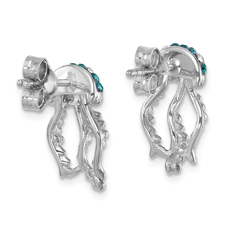 Rhodium Over Sterling Silver Polished Crystal Jellyfish Post Earrings