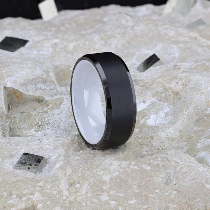 SIGMA Black Tungsten Brushed Center Men’s Wedding Band with Polished
Edges & White Interior 8mm