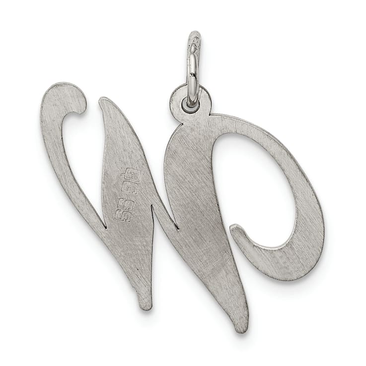 Rhodium Over Sterling Silver Fancy Script Letter W Initial Charm