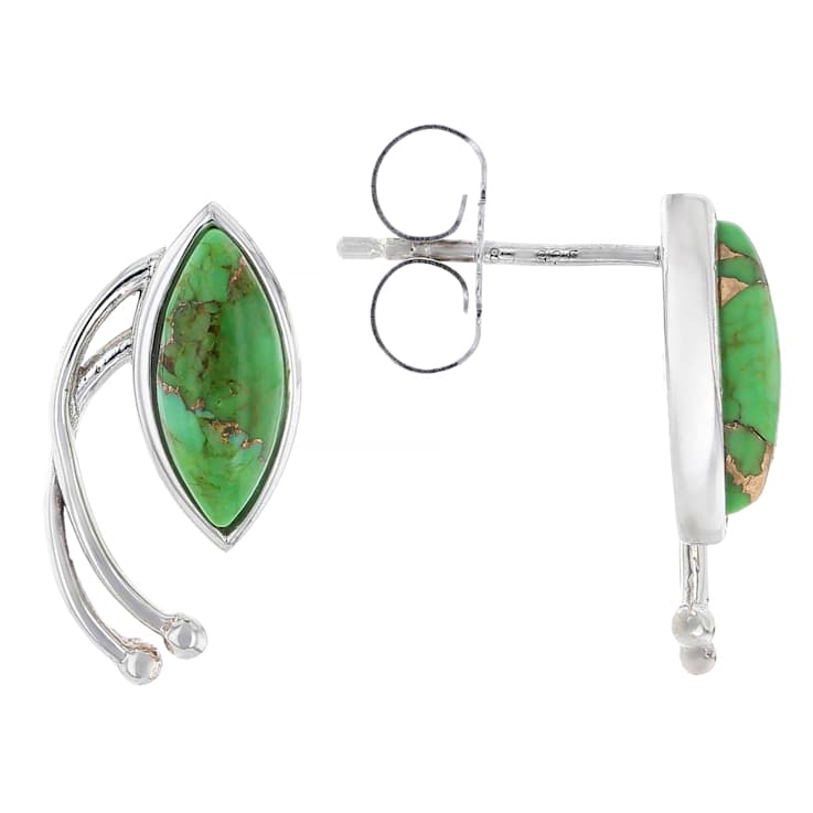 Green Turquoise Sterling Silver Earrings 10x4mm