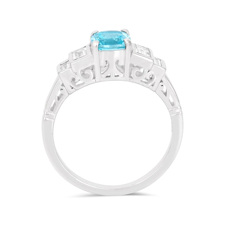 Rhodium Over Sterling Silver Paraiba Blue Apatite and Lab Grown Diamond
Mixed Cut Ring 1.71ctw