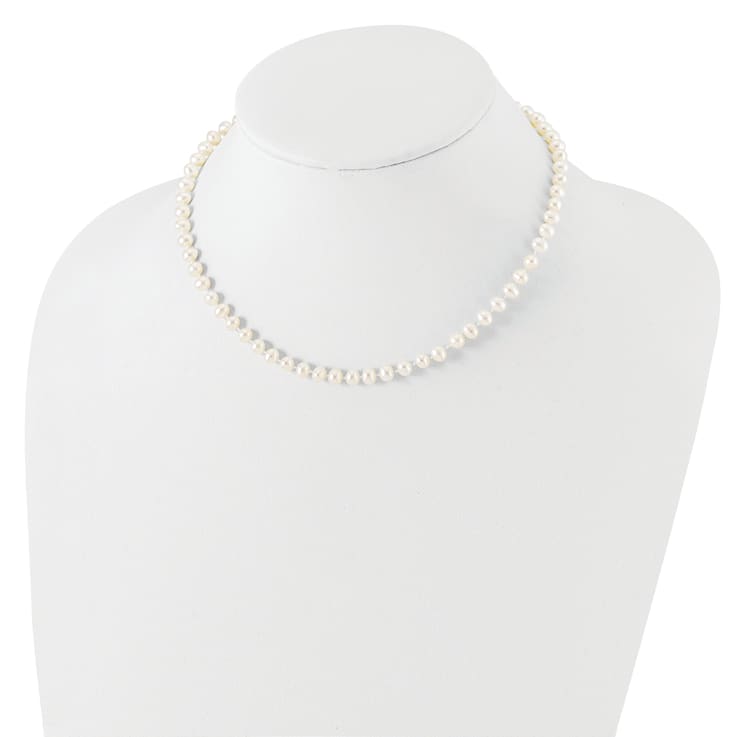 Rhodium Over Sterling Silver 5-6mm FWC Pearl with 2-inch Extensions Kids Necklace