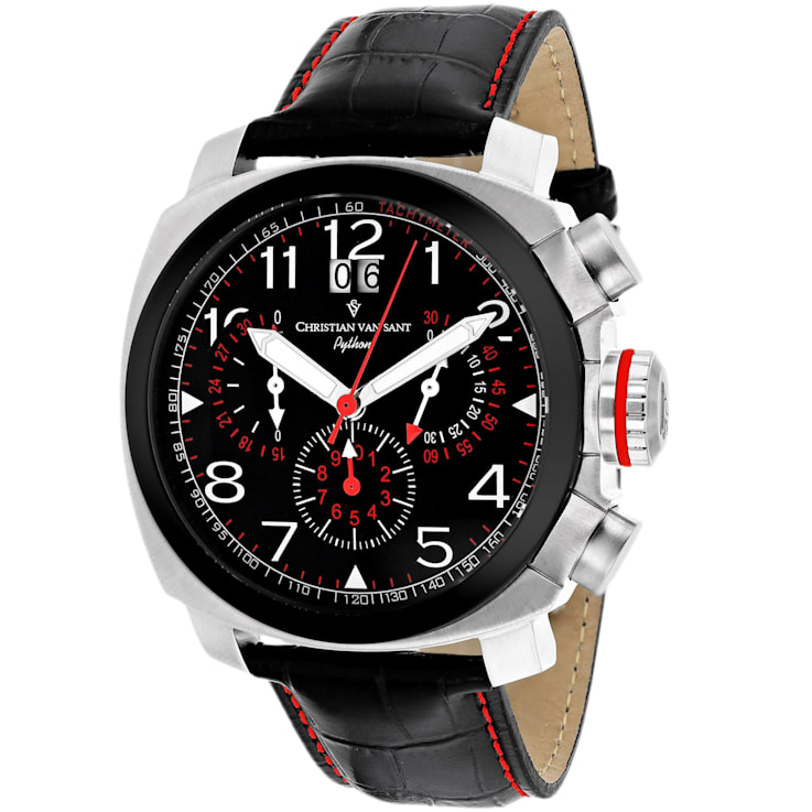 Christian Van Sant Men's Grand Python Black Dial, Black Leather Strap Watch