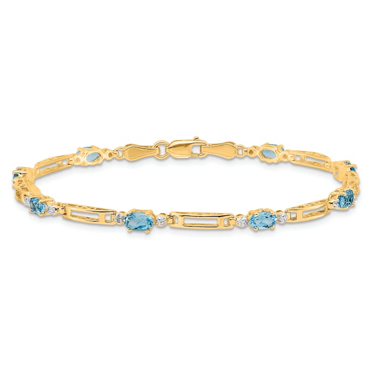 14k Yellow Gold and Rhodium Over 14k Yellow Gold Blue Topaz and Diamond Bracelet