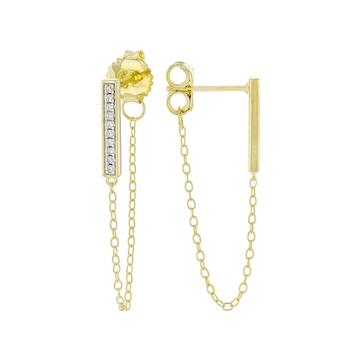 Bar Chain Earrings With CZ In 18K Gold Over Sterling Silver
