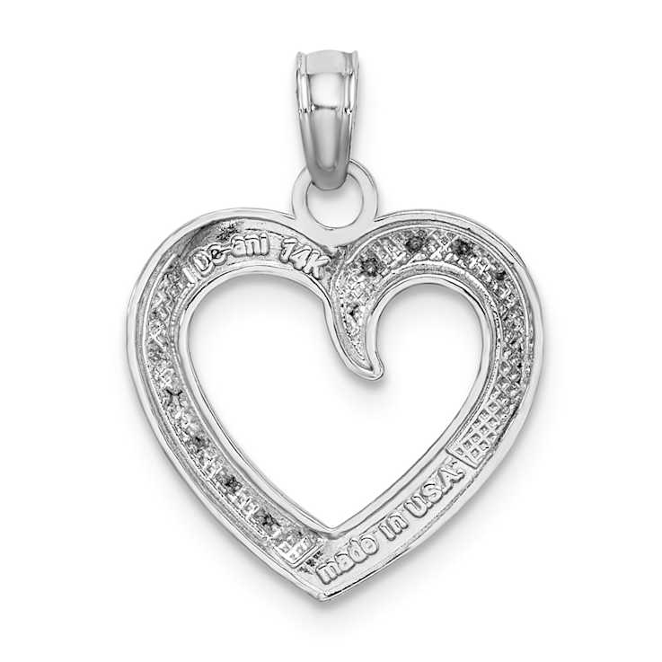 Rhodium Over 14k White Gold Polished and Textured Heart Pendant